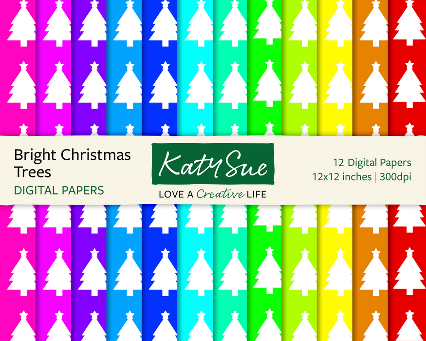 Helle Weihnachtsbäume | 12x12 Digitale Papiere