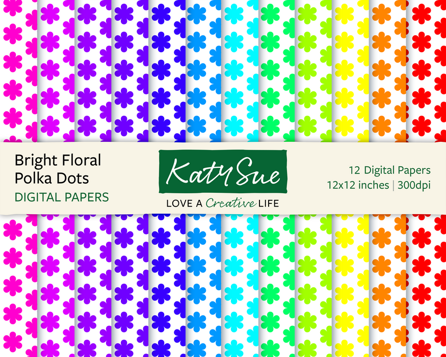 Bright Floral Polka Dots | 12x12 Digital Papers