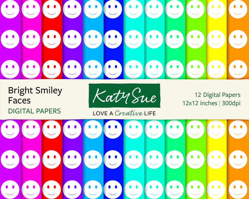 Bright Smiley Faces | 12x12 Digital Papers