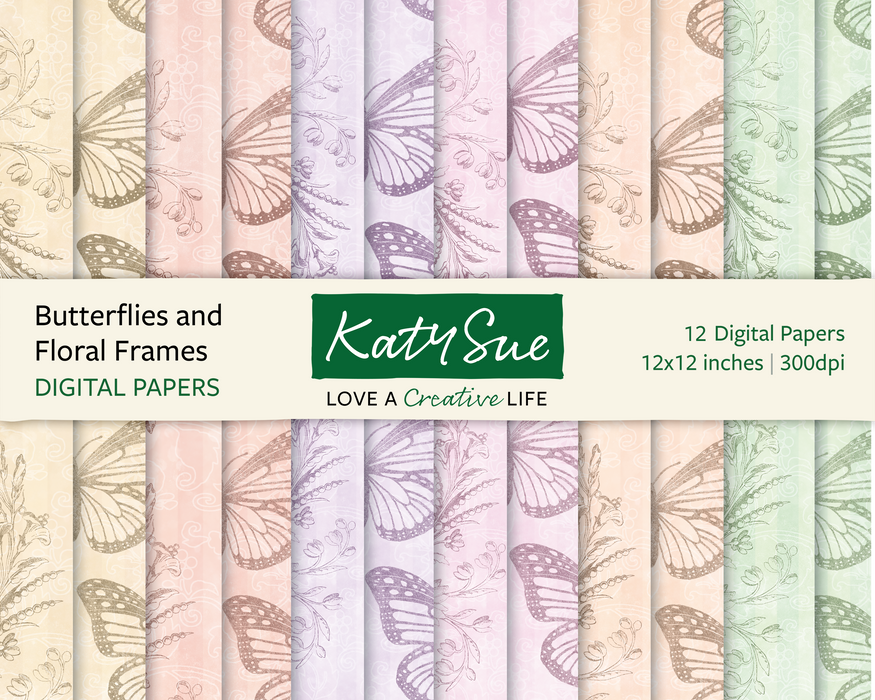 Butterflies and Floral Frames | 12x12 Digital Papers