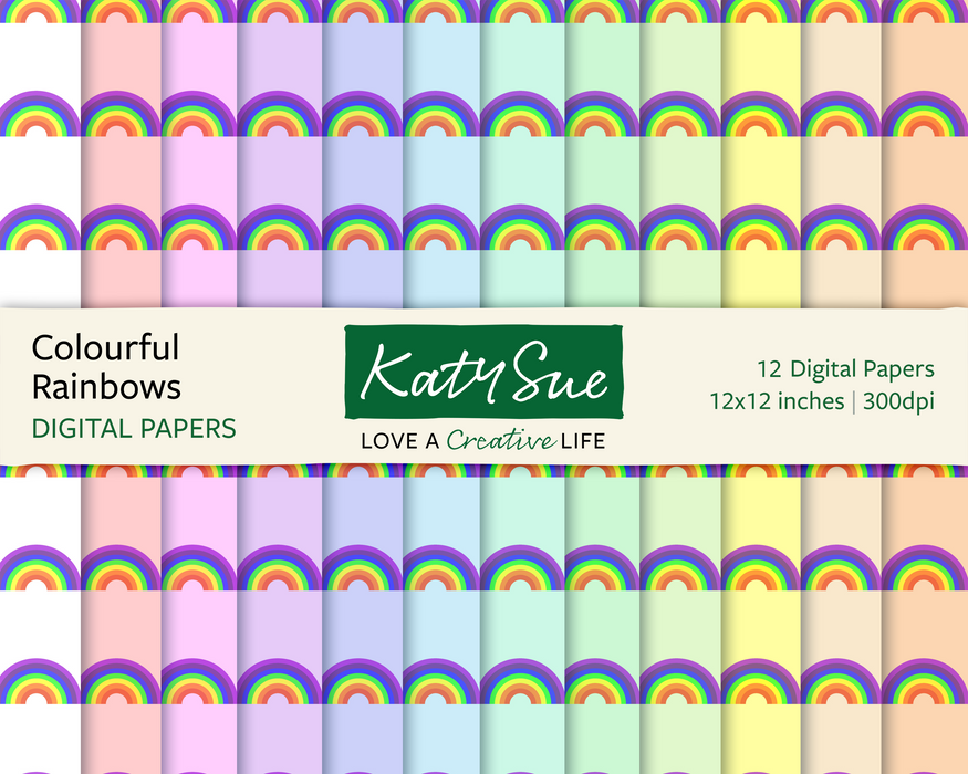 Colourful Rainbows | 12x12 Digital Papers