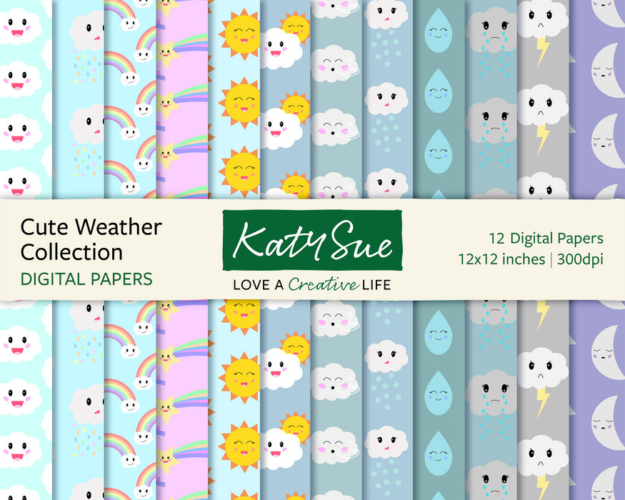 Cute Weather Collection | 12x12 Digital Papers