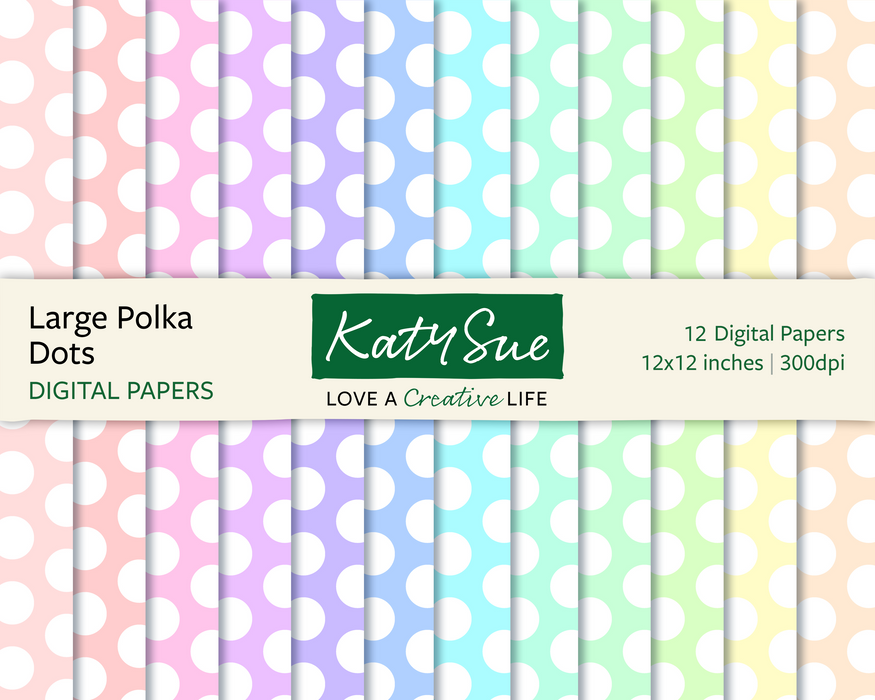 Pastell große Polka Dots | 12x12 Digitale Papiere 