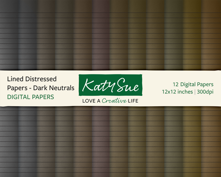 Liniertes Papier in Distressed-Optik – dunkle Neutraltöne | 12x12 Digitale Papiere 
