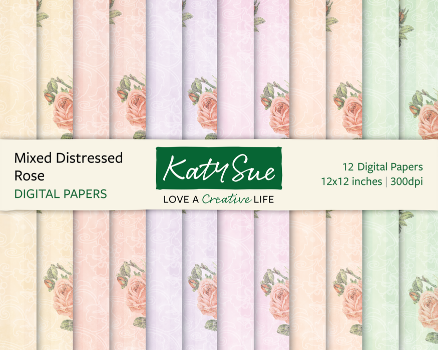 Mixed Distressed Rose | 12x12 Digital Papers