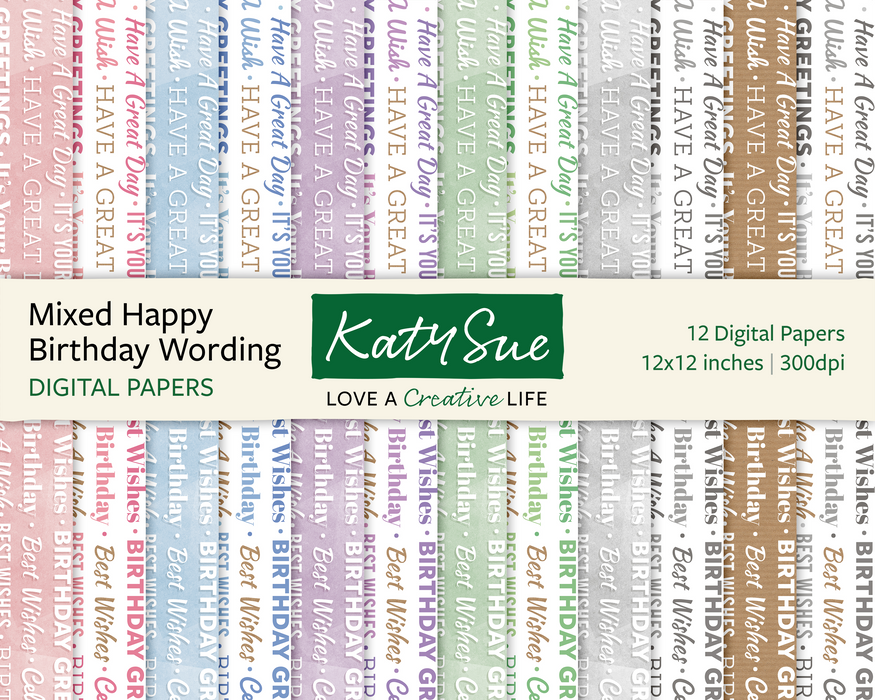 Mixed Happy Birthday Wording | 12x12 Digital Papers