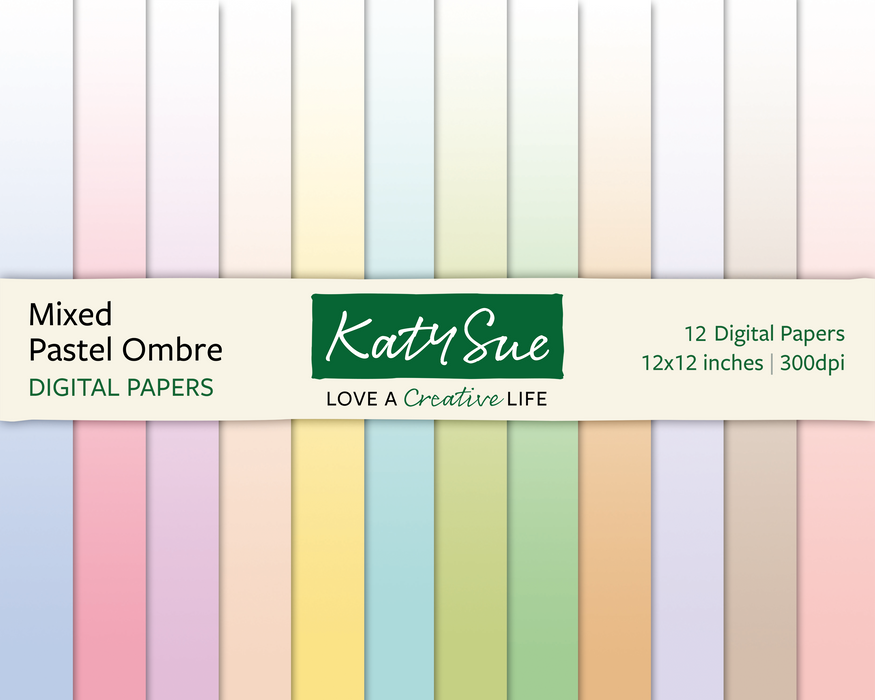 Mixed Pastel Ombre | 12x12 Digital Papers
