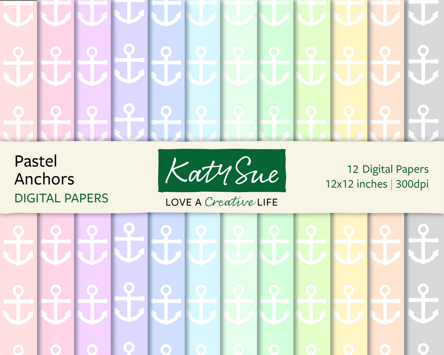 Pastel Anchors | 12x12 Digital Papers