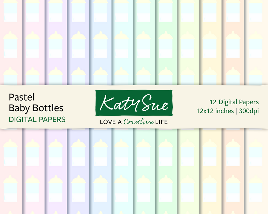 Pastell Babyflaschen | 12x12 Digitale Papiere