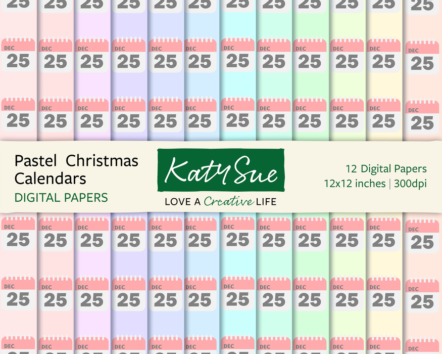 Pastell-Weihnachtskalender | 12x12 Digitale Papiere