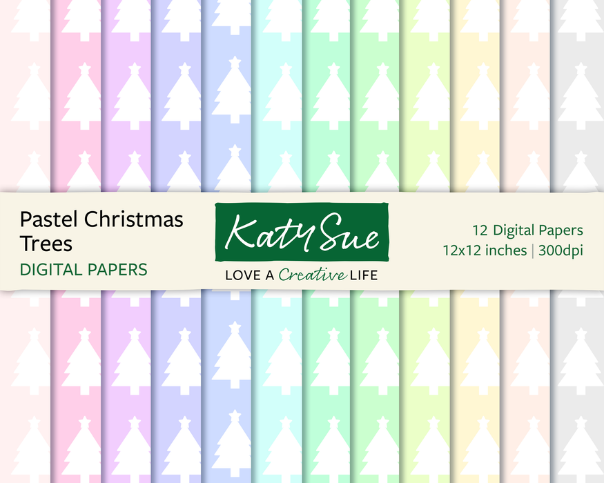 Pastell Weihnachtsbäume | 12x12 Digitale Papiere