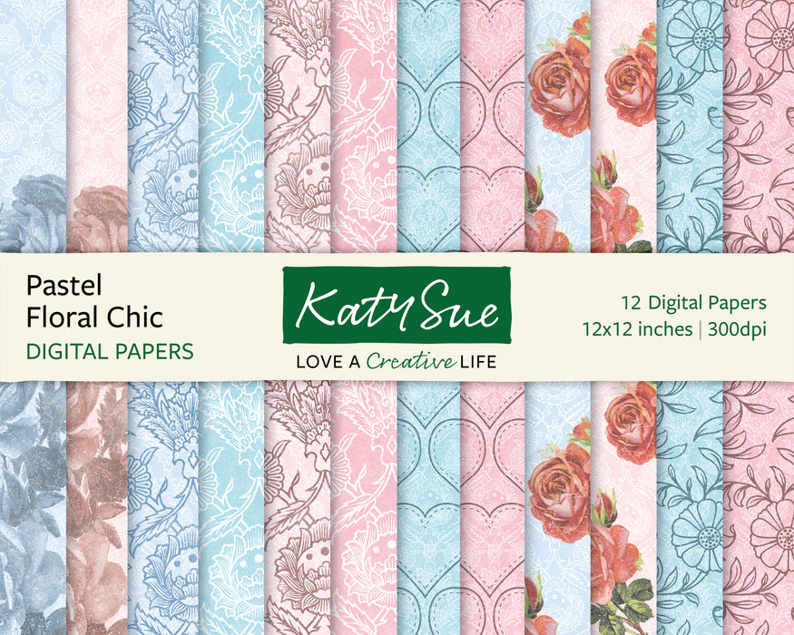 Pastell-Blumen-Chic | 12x12 Digitale Papiere