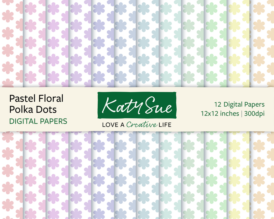 Pastell florale Polka Dots | 12x12 Digitale Papiere