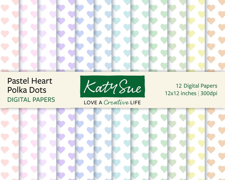 Pastel Heart Polka Dot | 12x12 Digital Papers