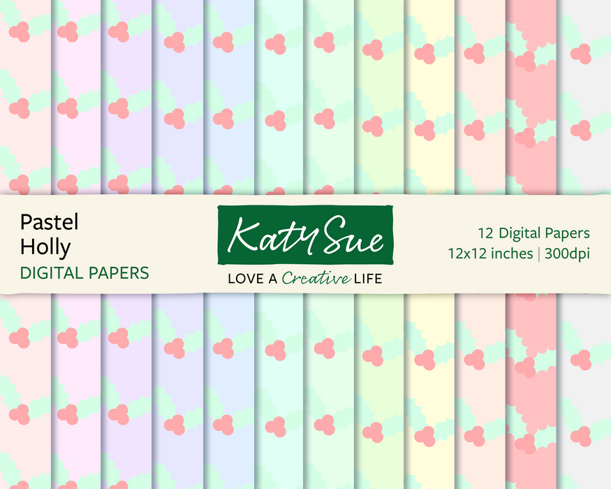 Pastel Holly | 12x12 Digital Papers