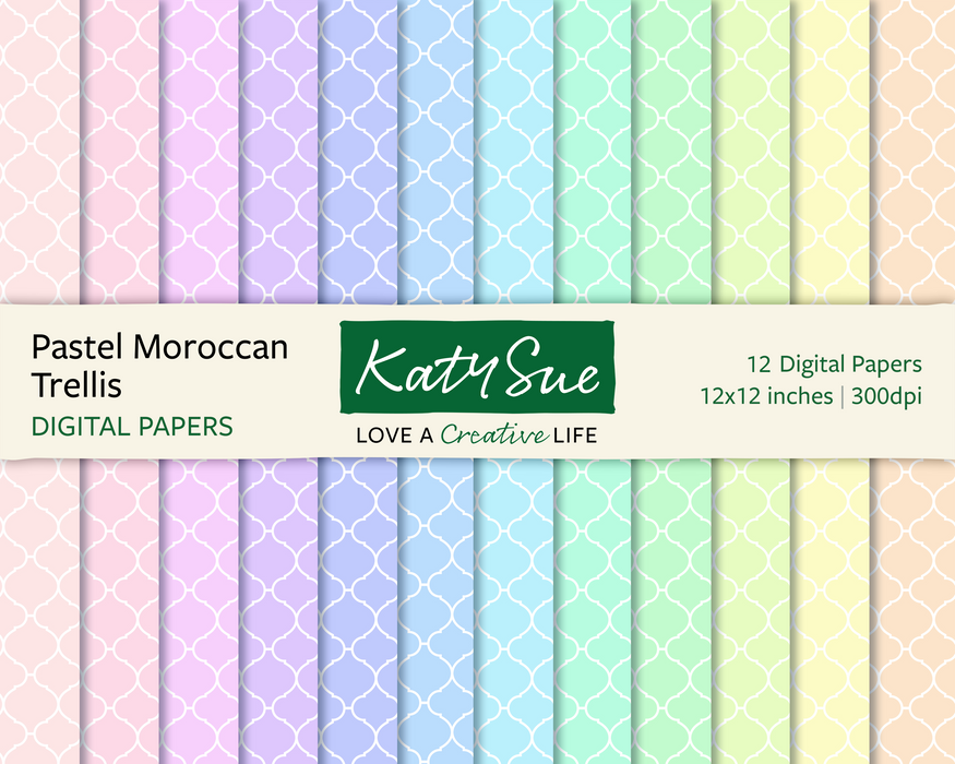 Pastellfarbenes marokkanisches Gitter | 12x12 Digitale Papiere 