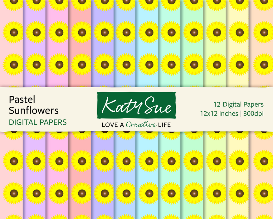 Pastell-Sonnenblumen | 12x12 Digitale Papiere 
