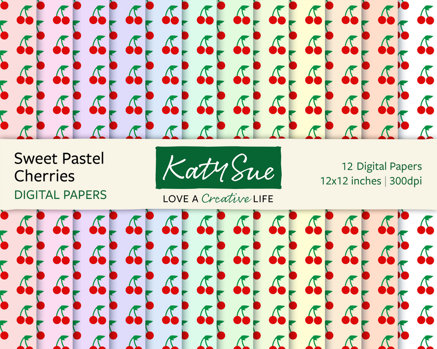 Sweet Pastel Cherries | 12x12 Digital Papers