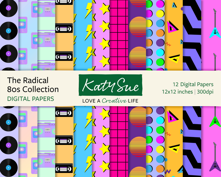 Die Radical 80s-Kollektion | 12x12 Digitale Papiere 