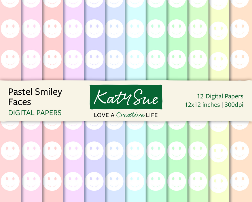 Pastell Smiley-Gesichter | 12x12 Digitale Papiere 