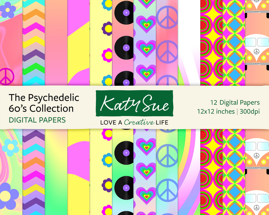 Die psychedelische 60er-Kollektion | 12x12 Digitale Papiere 