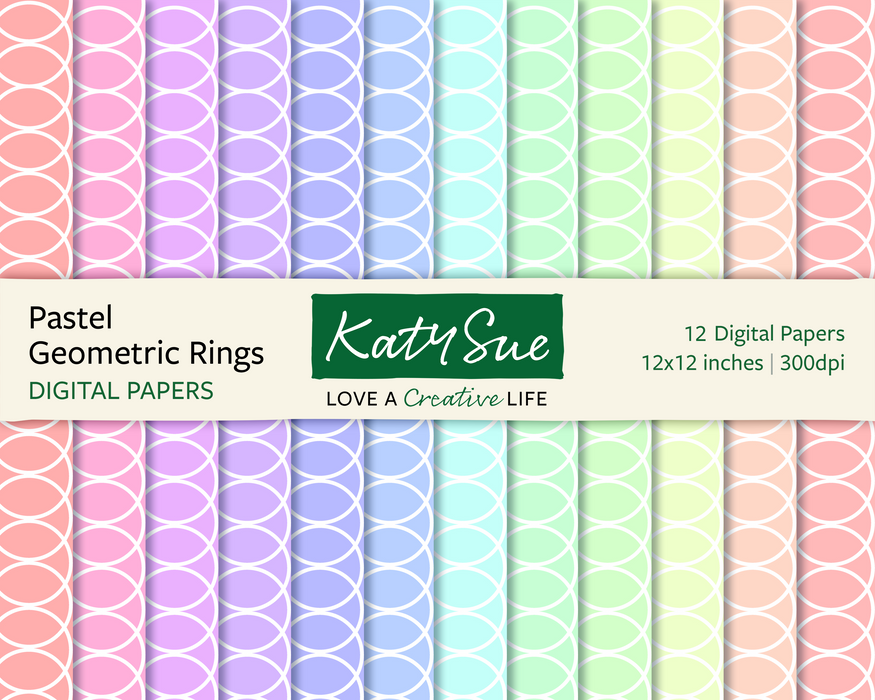 Pastellfarbene geometrische Ringe | 12x12 Digitale Papiere 