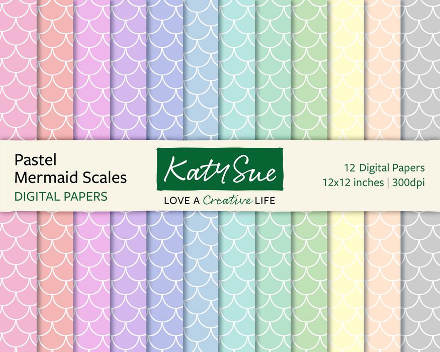 Pastel Mermaid Scales | 12x12 Digital Papers