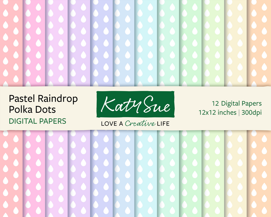 Pastell Regentropfen Polka Dots | 12x12 Digitale Papiere 