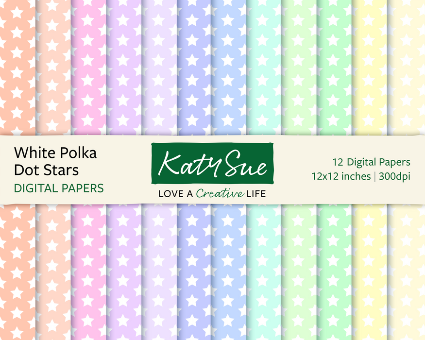 Weiße Polka Dot Sterne | 12x12 Digitale Papiere