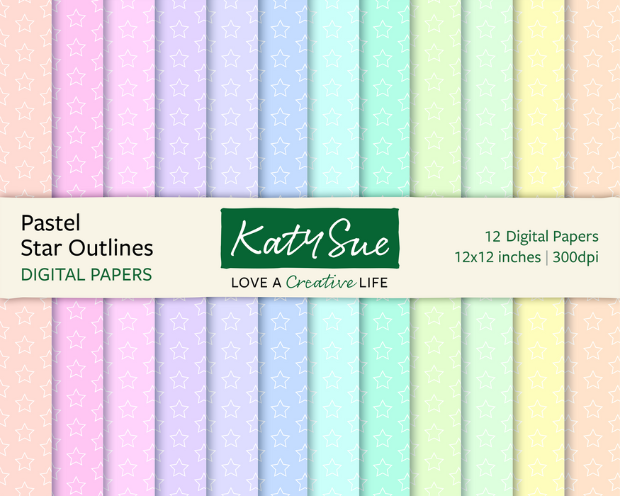 Pastel Star Outlines | 12x12 Digital Papers