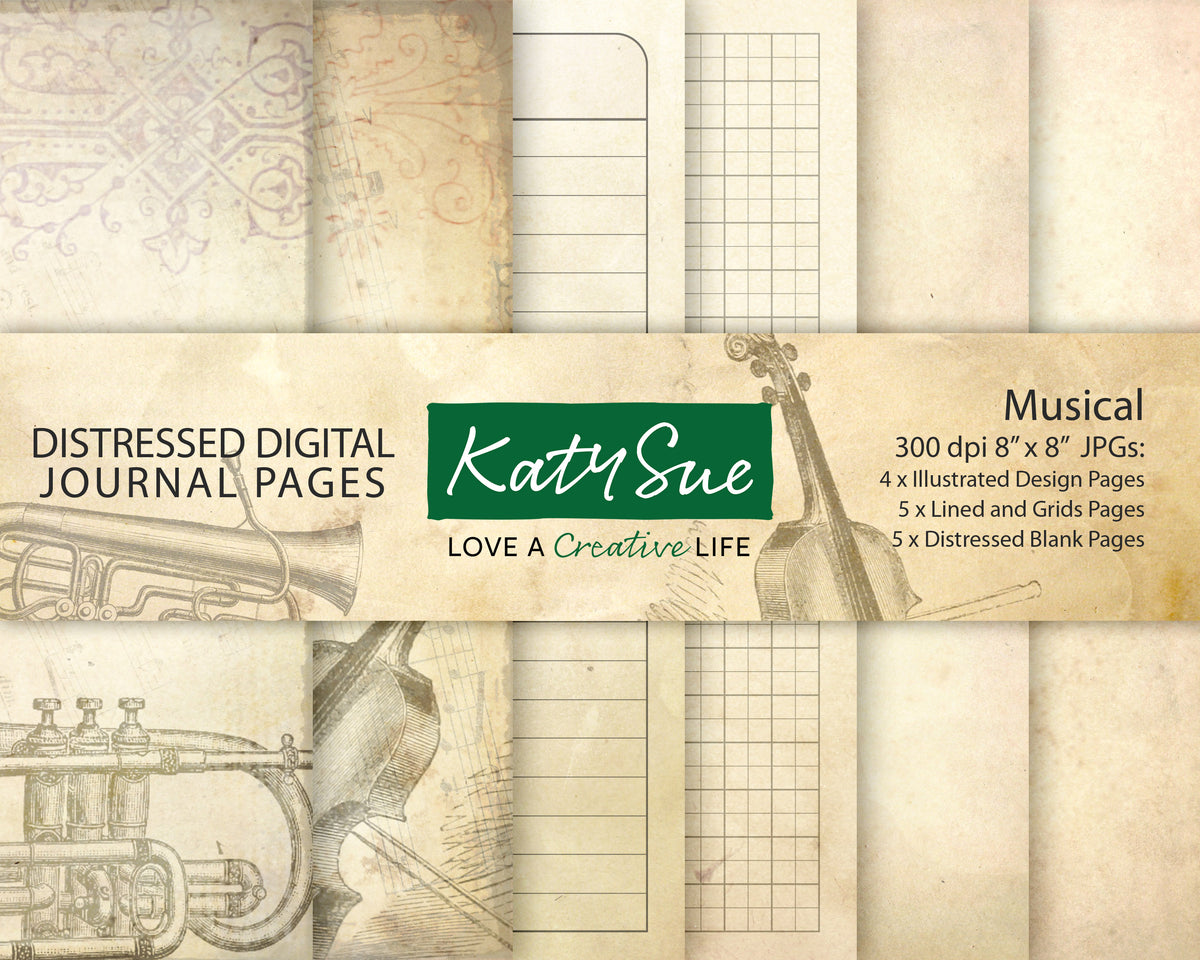 Distressed Musical | Digital Journal Pages — Katy Sue Designs