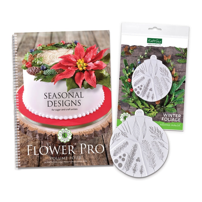 Flower Pro Winterlaub-Silikonform und Buch mit saisonalen Designs, 4er-Set
