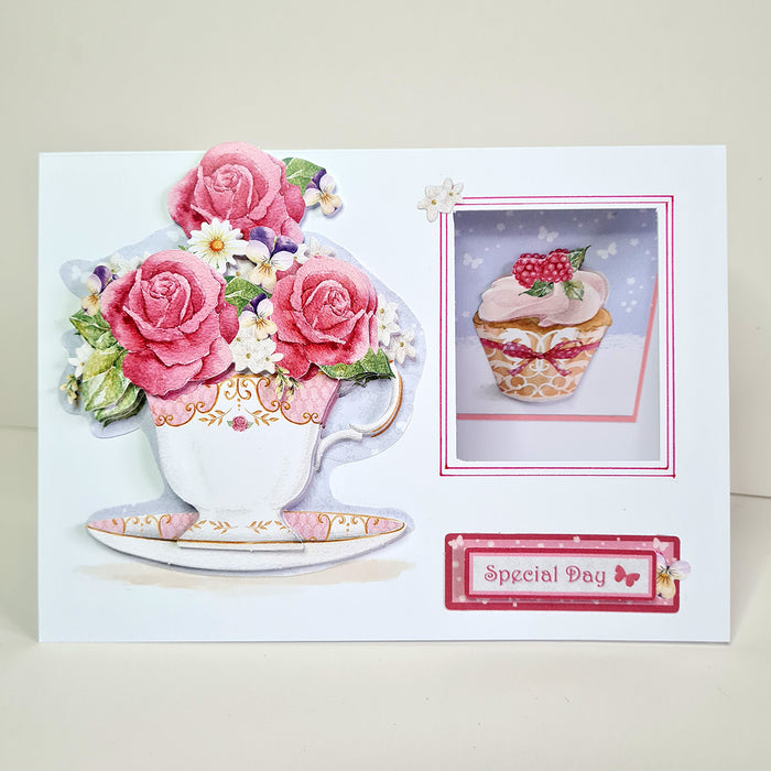 Gestanztes Decoupage – Teetasse, Blumen und Kuchen (3er-Pack)