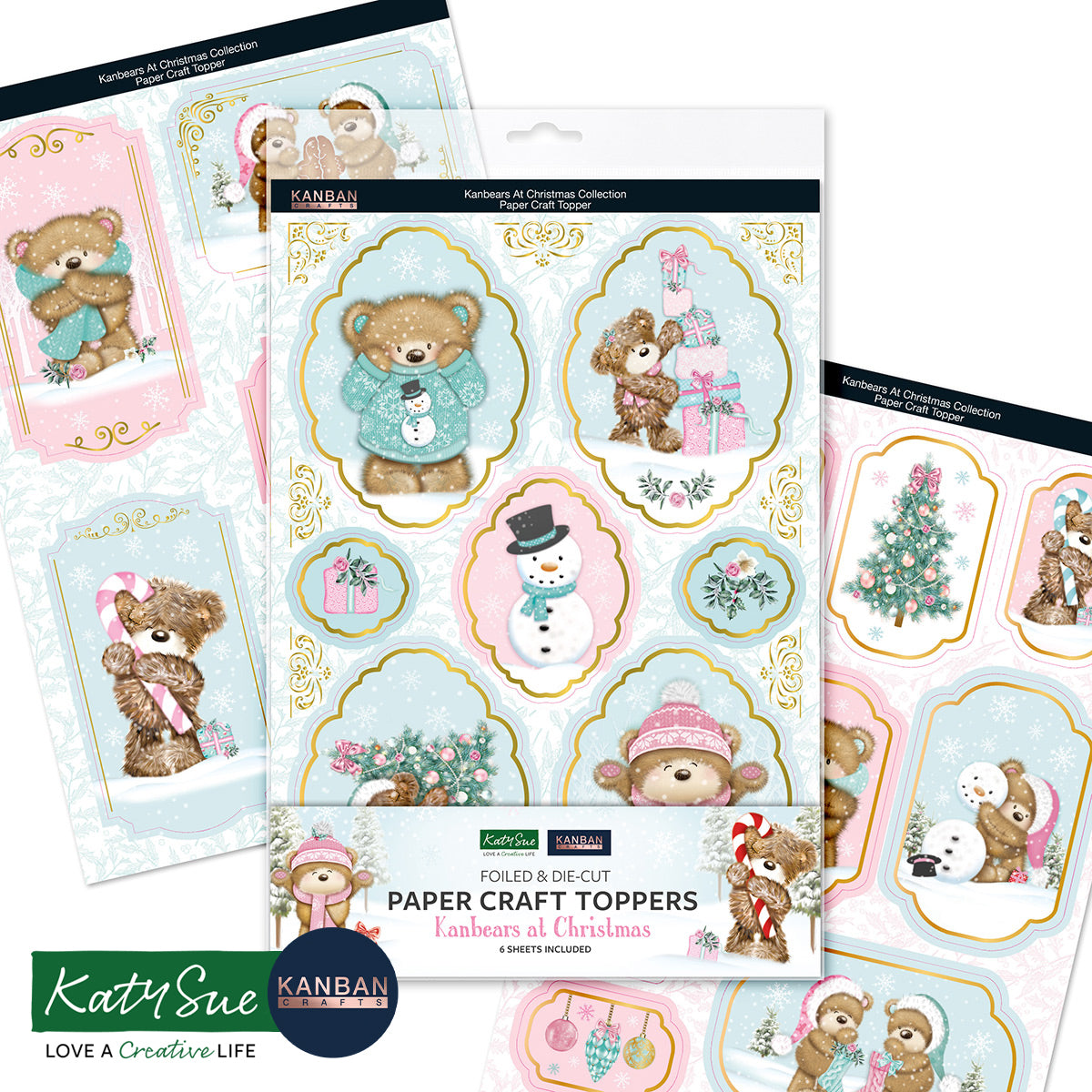 Kanban Crafts „Kanbears at Christmas“-Folienpapier-Bastelaufsätze, 6 Blatt