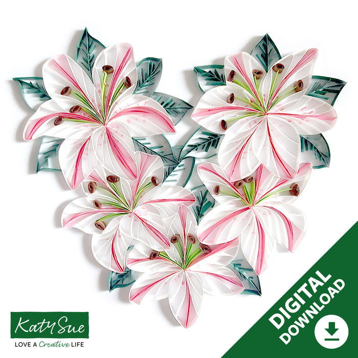 Digitale Quilling-Vorlage „Lily Heart“.