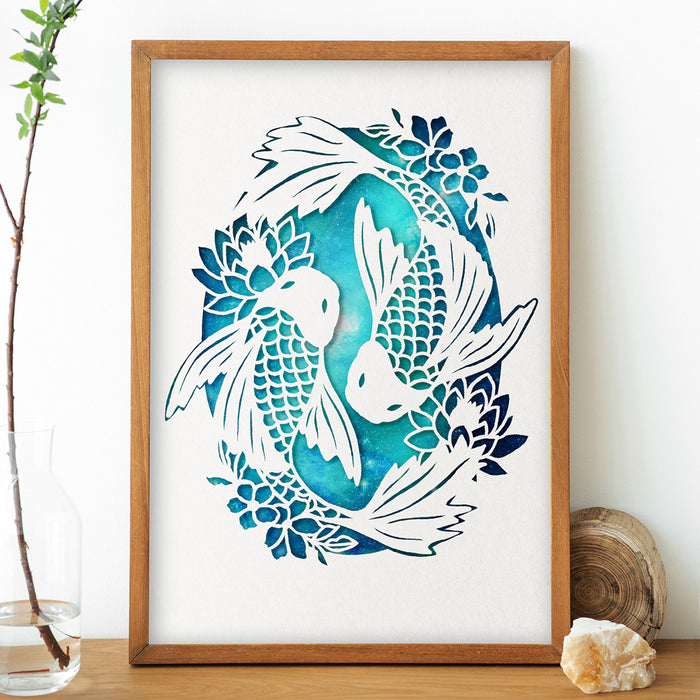 Pisces Paper Cutting Greetings Card + Wall Art Digital Templates