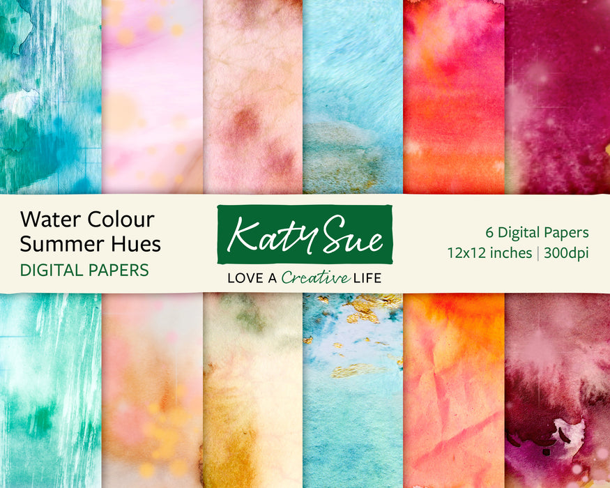 Water Colour Summer Hues | 12x12 Digital Papers