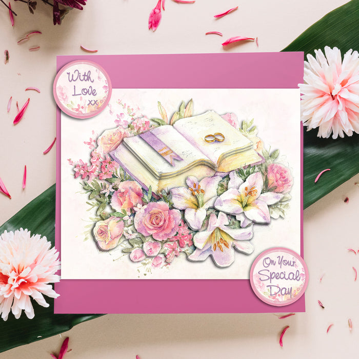 Gestanztes Decoupage – Hochzeitsbuch und Blumen (3er-Pack)